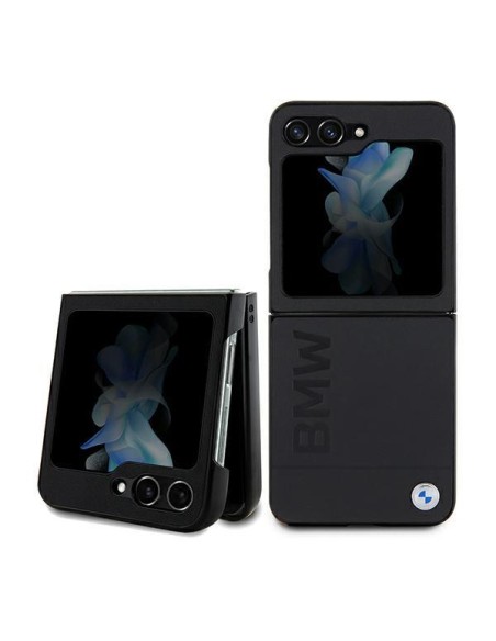 Etui BMW Leather Hot Stamp na Samsung Galaxy Z Flip 5 - czarne Etui BMW Leather Hot Stamp na Samsung Galaxy Z Flip 5 - czarne