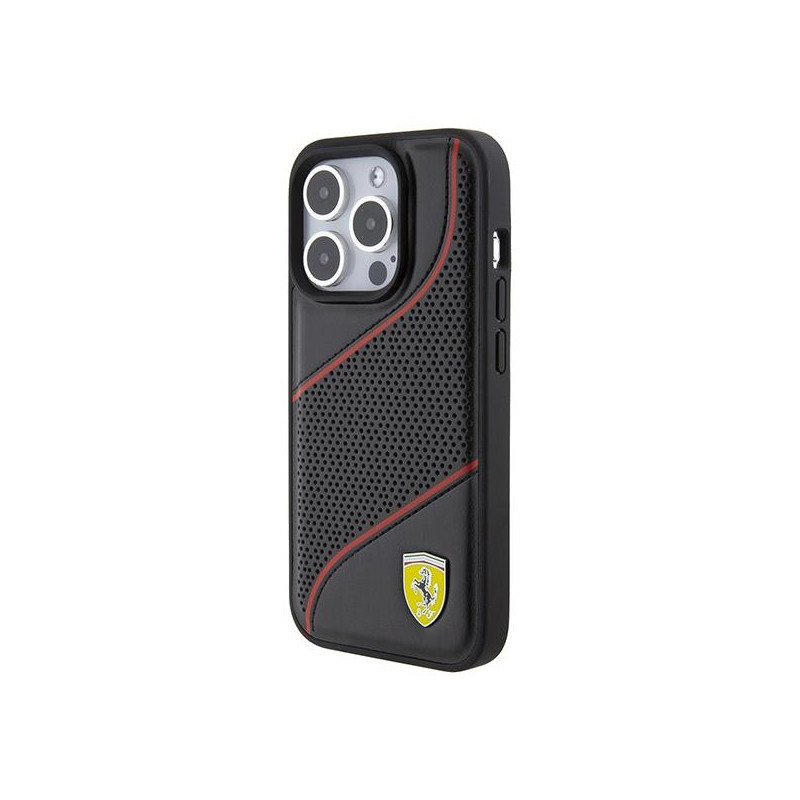 Etui Ferrari Perforated Waves Metal Logo na iPhone 15 Pro - czarne