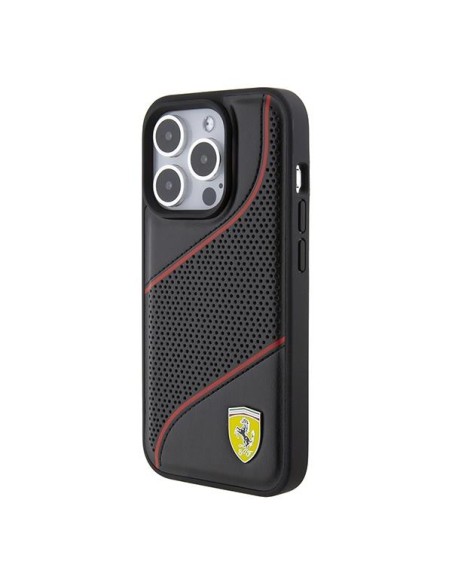 Etui Ferrari Perforated Waves Metal Logo na iPhone 15 Pro - czarne Etui Ferrari Perforated Waves Metal Logo na iPhone 15 Pro - czarne