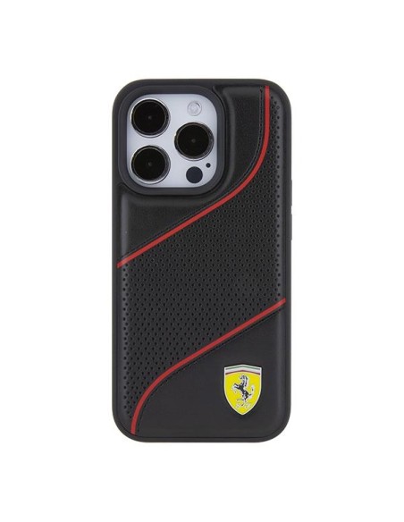 Etui Ferrari Perforated Waves Metal Logo na iPhone 15 Pro - czarne Etui Ferrari Perforated Waves Metal Logo na iPhone 15 Pro - czarne