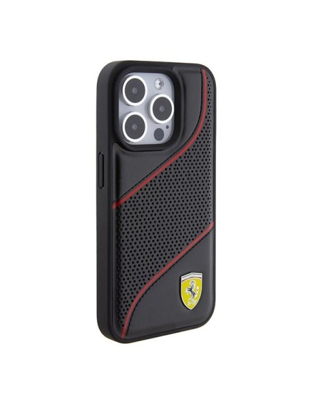 Etui Ferrari Perforated Waves Metal Logo na iPhone 15 Pro - czarne Etui Ferrari Perforated Waves Metal Logo na iPhone 15 Pro - czarne