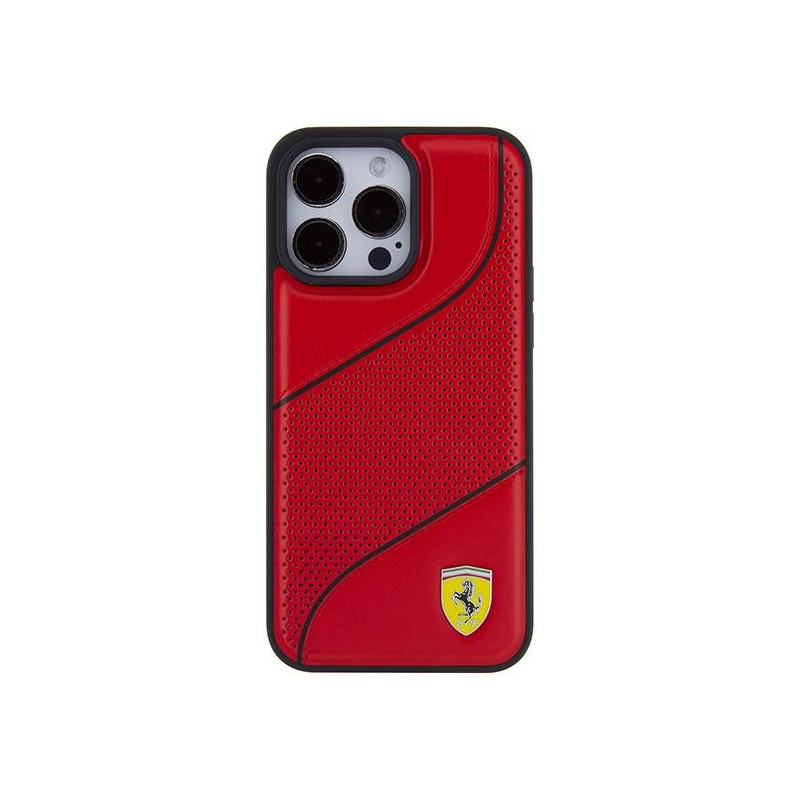 Etui Ferrari Perforated Waves Metal Logo na iPhone 15 Pro - czerwone