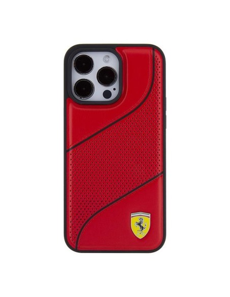 Etui Ferrari Perforated Waves Metal Logo na iPhone 15 Pro - czerwone Etui Ferrari Perforated Waves Metal Logo na iPhone 15 Pro - czerwone