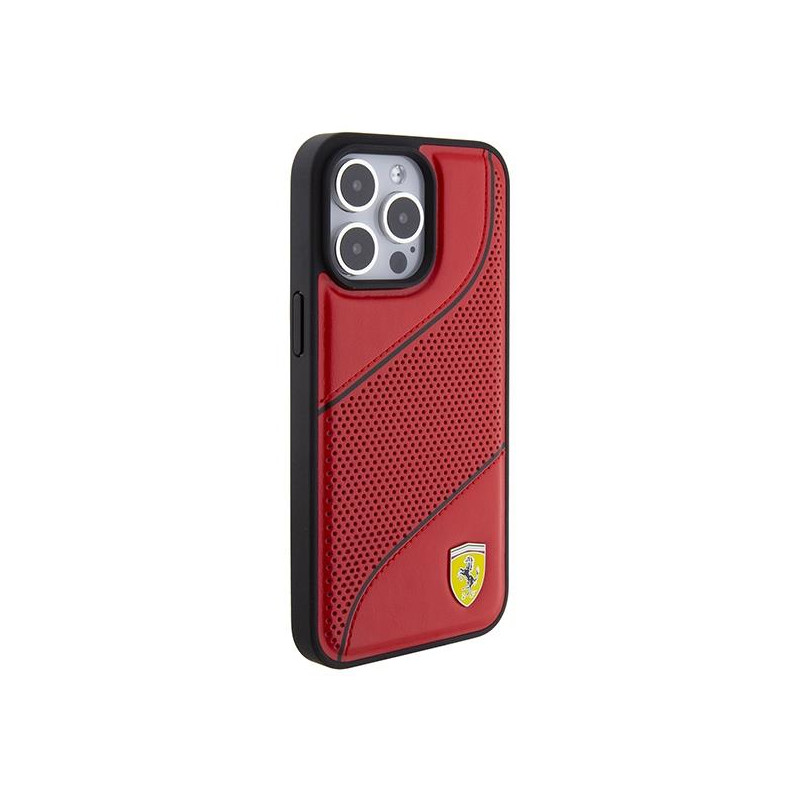 Etui Ferrari Perforated Waves Metal Logo na iPhone 15 Pro - czerwone
