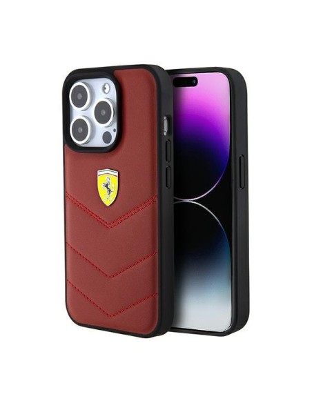 Etui Ferrari Leather Stitched Lines na iPhone 15 Pro - czerwone