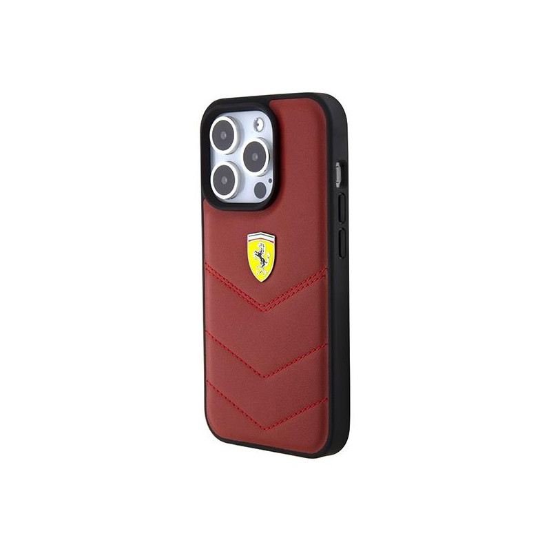 Etui Ferrari Leather Stitched Lines na iPhone 15 Pro - czerwone