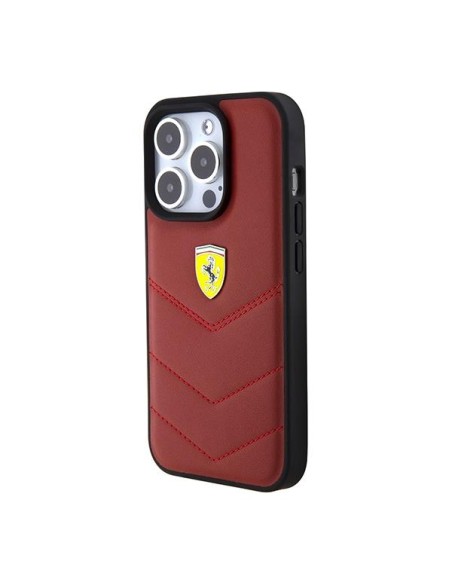 Etui Ferrari Leather Stitched Lines na iPhone 15 Pro - czerwone