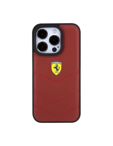 Etui Ferrari Leather Stitched Lines na iPhone 15 Pro - czerwone