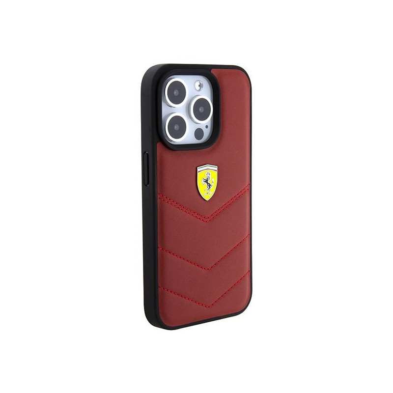 Etui Ferrari Leather Stitched Lines na iPhone 15 Pro - czerwone