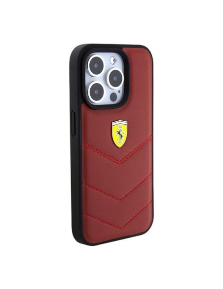 Etui Ferrari Leather Stitched Lines na iPhone 15 Pro - czerwone