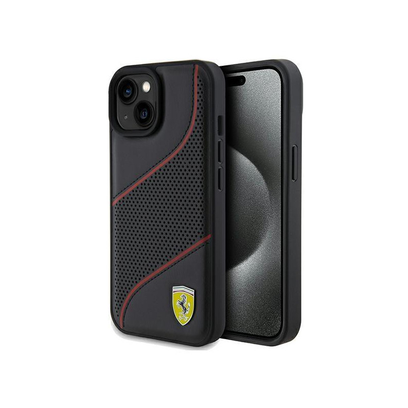 Etui Ferrari Perforated Waves Metal Logo na iPhone 15 / 14 / 13 - czarne