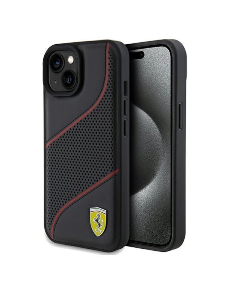 Etui Ferrari Perforated Waves Metal Logo na iPhone 15 / 14 / 13 - czarne Etui Ferrari Perforated Waves Metal Logo na iPhone 15 / 14 / 13 - czarne