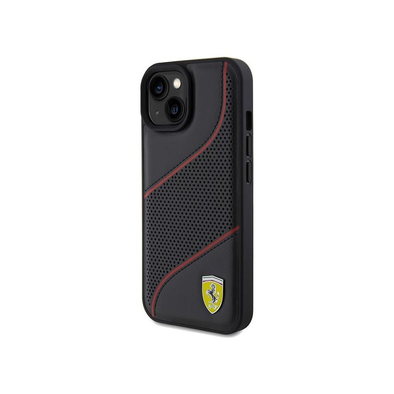 Etui Ferrari Perforated Waves Metal Logo na iPhone 15 / 14 / 13 - czarne