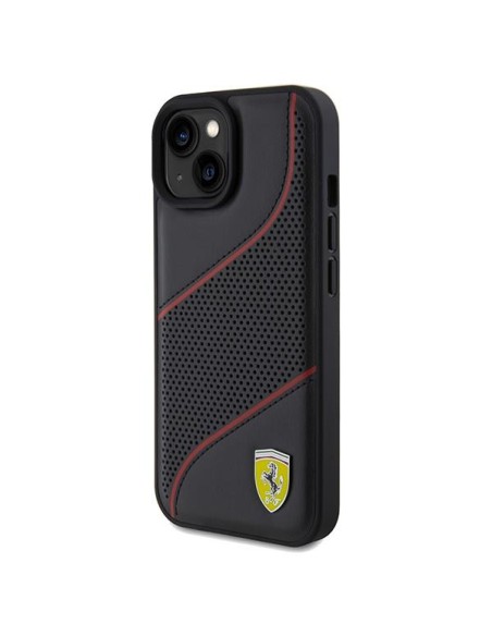 Etui Ferrari Perforated Waves Metal Logo na iPhone 15 / 14 / 13 - czarne Etui Ferrari Perforated Waves Metal Logo na iPhone 15 / 14 / 13 - czarne