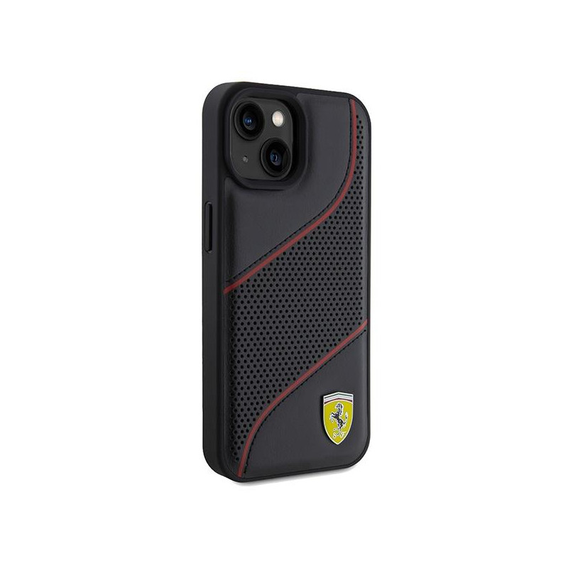 Etui Ferrari Perforated Waves Metal Logo na iPhone 15 / 14 / 13 - czarne