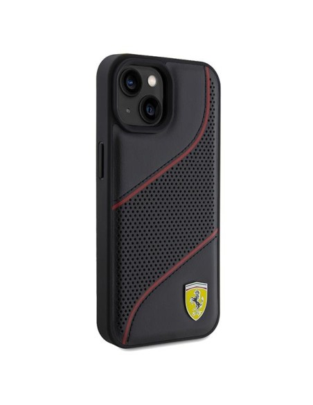 Etui Ferrari Perforated Waves Metal Logo na iPhone 15 / 14 / 13 - czarne Etui Ferrari Perforated Waves Metal Logo na iPhone 15 / 14 / 13 - czarne