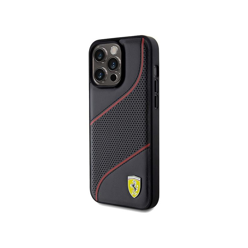 Etui Ferrari Perforated Waves Metal Logo na iPhone 15 Pro Max - czarne