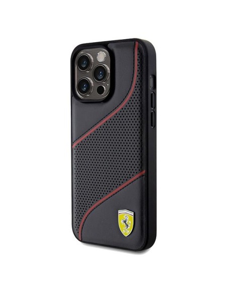 Etui Ferrari Perforated Waves Metal Logo na iPhone 15 Pro Max - czarne Etui Ferrari Perforated Waves Metal Logo na iPhone 15 Pro Max - czarne