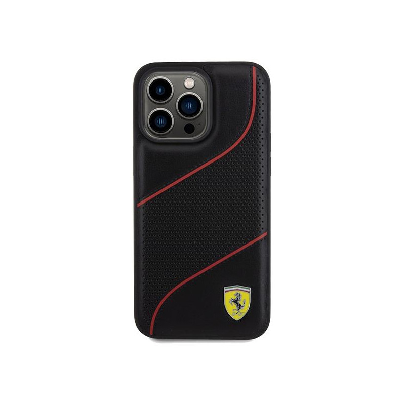 Etui Ferrari Perforated Waves Metal Logo na iPhone 15 Pro Max - czarne
