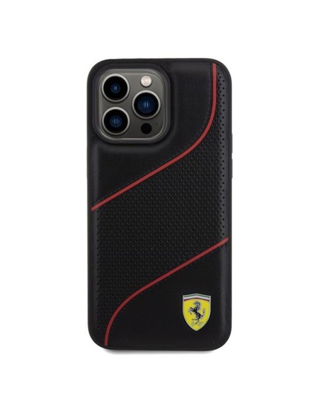 Etui Ferrari Perforated Waves Metal Logo na iPhone 15 Pro Max - czarne Etui Ferrari Perforated Waves Metal Logo na iPhone 15 Pro Max - czarne