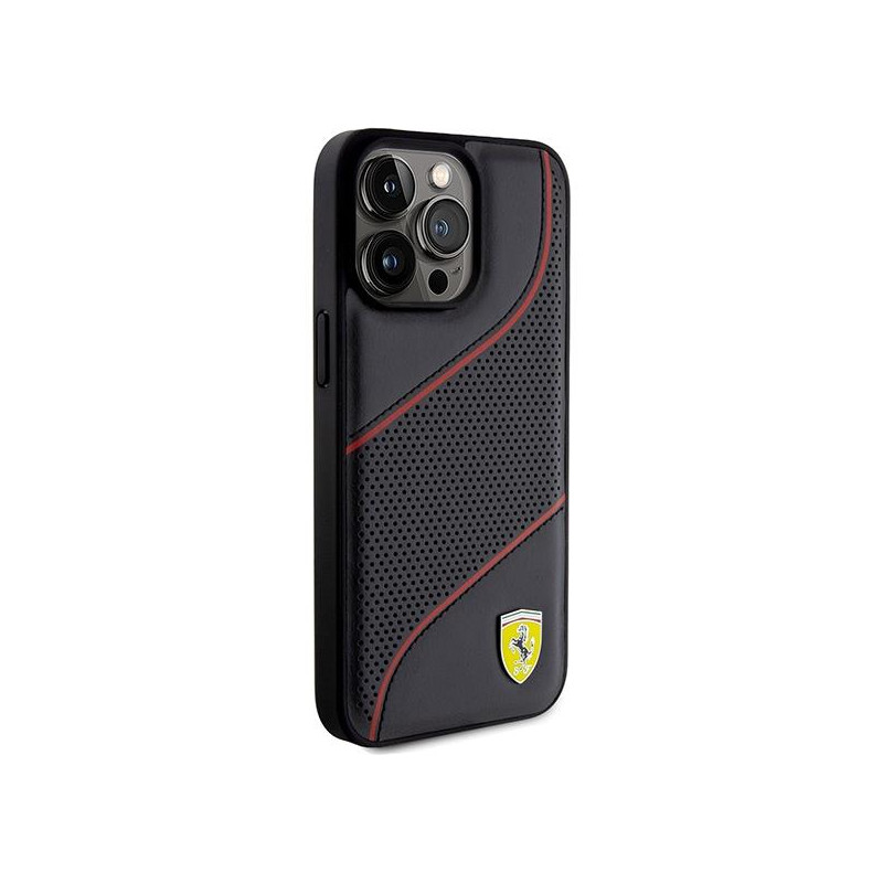 Etui Ferrari Perforated Waves Metal Logo na iPhone 15 Pro Max - czarne