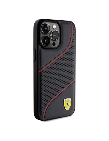 Etui Ferrari Perforated Waves Metal Logo na iPhone 15 Pro Max - czarne Etui Ferrari Perforated Waves Metal Logo na iPhone 15 Pro Max - czarne
