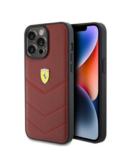 Etui Ferrari Leather Stitched Lines na iPhone 15 Pro Max - czerwone Etui Ferrari Leather Stitched Lines na iPhone 15 Pro Max - czerwone