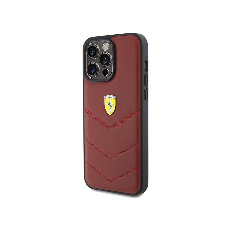 Etui Ferrari Leather Stitched Lines na iPhone 15 Pro Max - czerwone