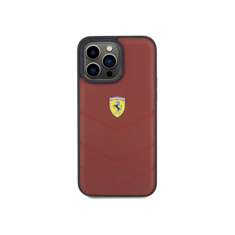 Etui Ferrari Leather Stitched Lines na iPhone 15 Pro Max - czerwone