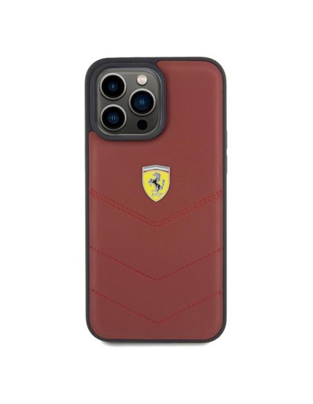Etui Ferrari Leather Stitched Lines na iPhone 15 Pro Max - czerwone Etui Ferrari Leather Stitched Lines na iPhone 15 Pro Max - czerwone