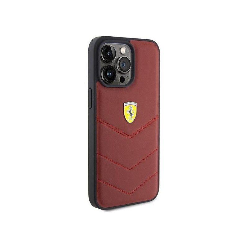 Etui Ferrari Leather Stitched Lines na iPhone 15 Pro Max - czerwone