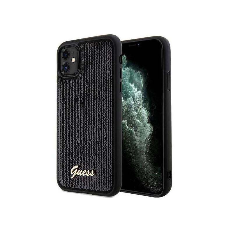 Etui Guess Sequin Script Metal na iPhone 11 / Xr - czarne Etui Guess Sequin Script Metal na iPhone 11 / Xr - czarne