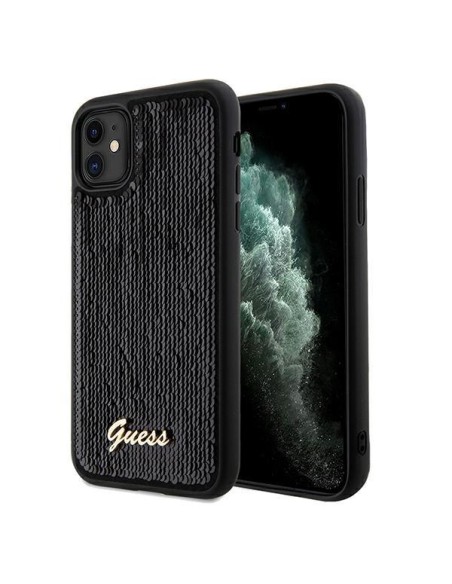 Etui Guess Sequin Script Metal na iPhone 11 / Xr - czarne Etui Guess Sequin Script Metal na iPhone 11 / Xr - czarne