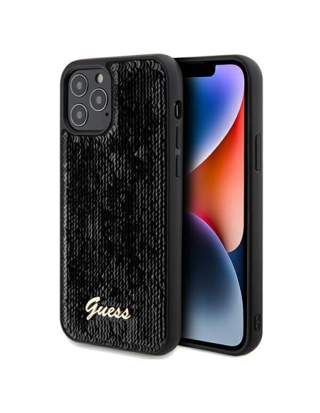 Etui Guess Sequin Script Metal na iPhone 12/ 12 Pro - czarne Etui Guess Sequin Script Metal na iPhone 12/ 12 Pro - czarne