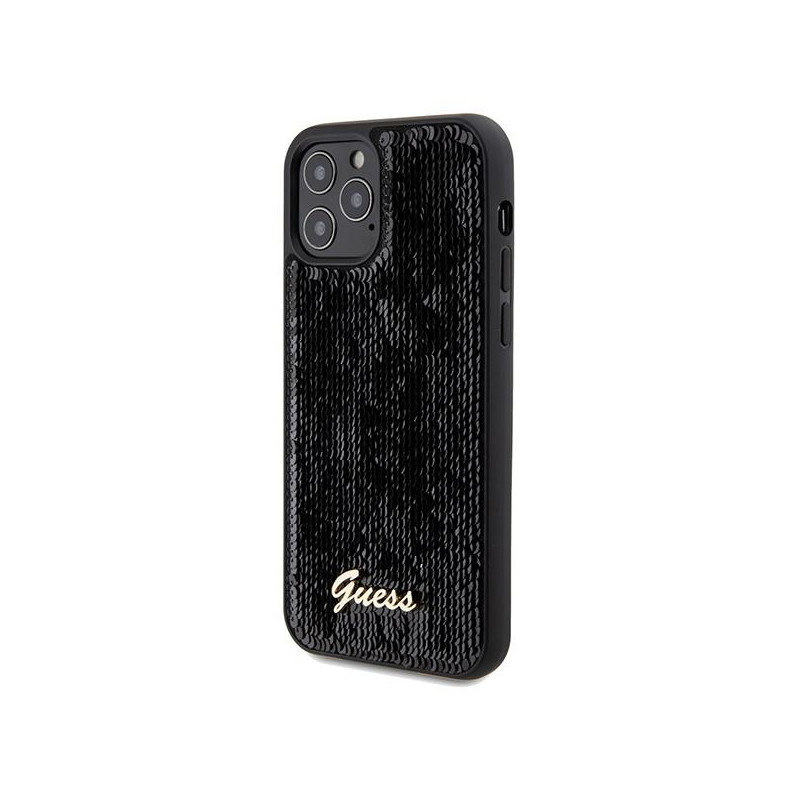 Etui Guess Sequin Script Metal na iPhone 12/ 12 Pro - czarne