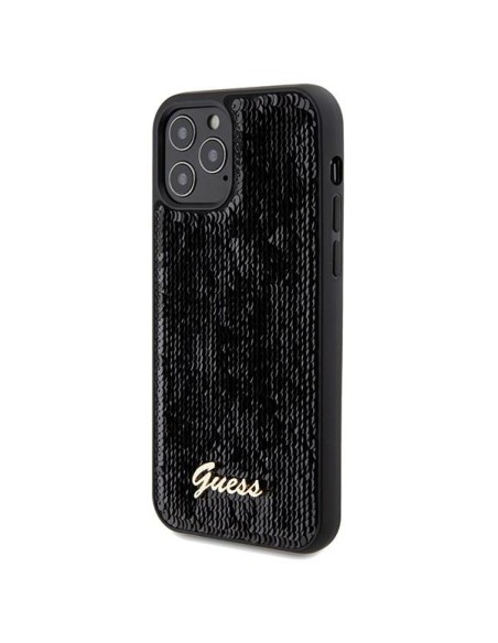 Etui Guess Sequin Script Metal na iPhone 12/ 12 Pro - czarne Etui Guess Sequin Script Metal na iPhone 12/ 12 Pro - czarne