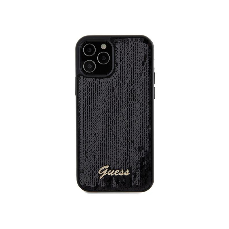 Etui Guess Sequin Script Metal na iPhone 12/ 12 Pro - czarne