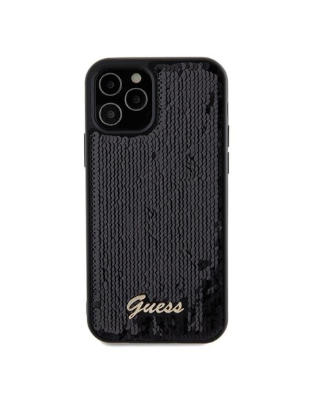 Etui Guess Sequin Script Metal na iPhone 12/ 12 Pro - czarne Etui Guess Sequin Script Metal na iPhone 12/ 12 Pro - czarne