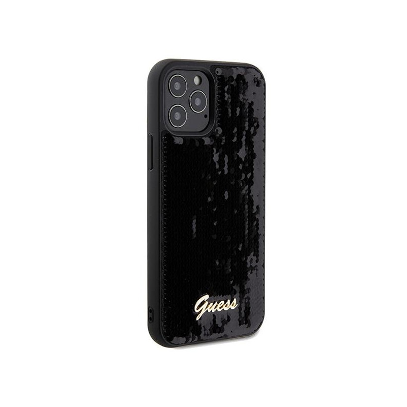 Etui Guess Sequin Script Metal na iPhone 12/ 12 Pro - czarne