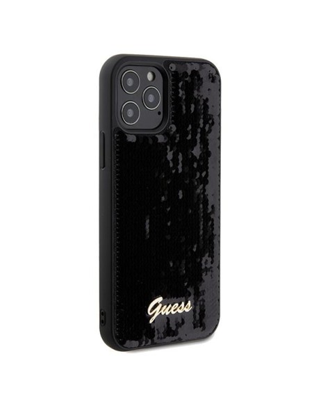 Etui Guess Sequin Script Metal na iPhone 12/ 12 Pro - czarne Etui Guess Sequin Script Metal na iPhone 12/ 12 Pro - czarne