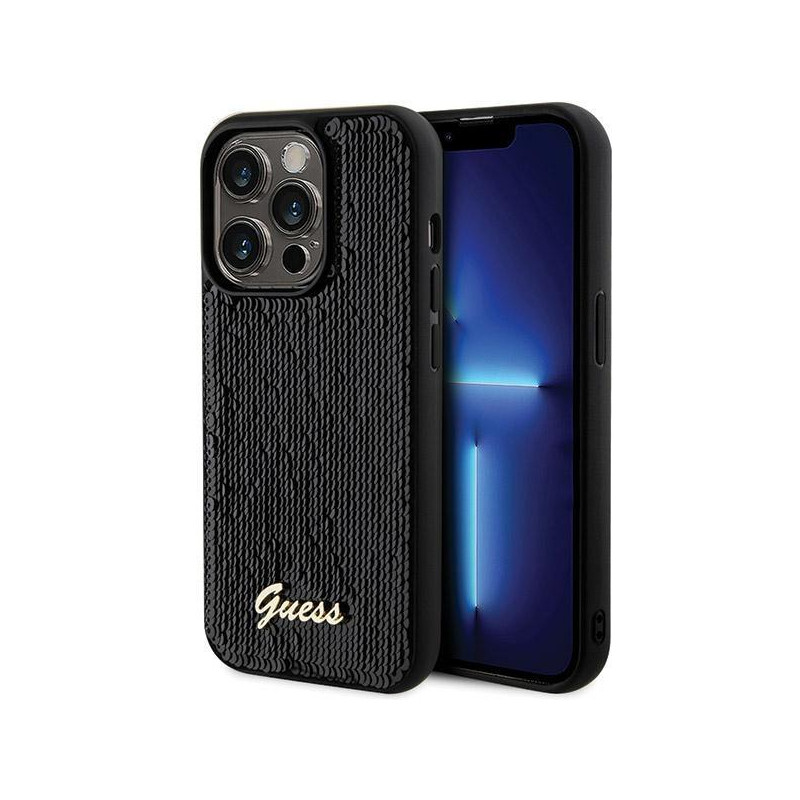 Etui Guess Sequin Script Metal na iPhone 13 Pro / 13 - czarne Etui Guess Sequin Script Metal na iPhone 13 Pro / 13 - czarne
