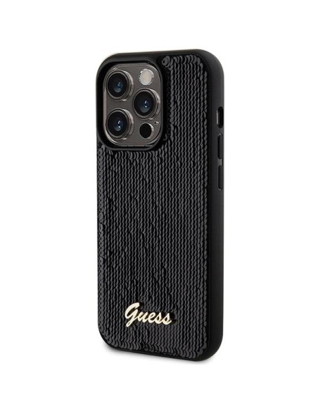 Etui Guess Sequin Script Metal na iPhone 13 Pro / 13 - czarne Etui Guess Sequin Script Metal na iPhone 13 Pro / 13 - czarne