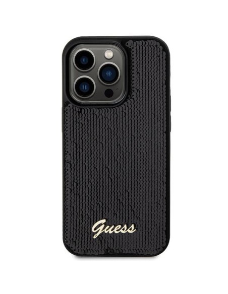 Etui Guess Sequin Script Metal na iPhone 13 Pro / 13 - czarne Etui Guess Sequin Script Metal na iPhone 13 Pro / 13 - czarne