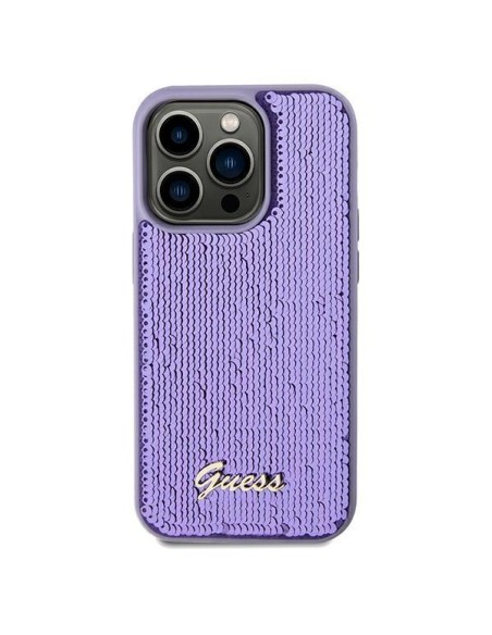 Etui Guess Sequin Script Metal na iPhone 13 Pro / 13 - fioletowe