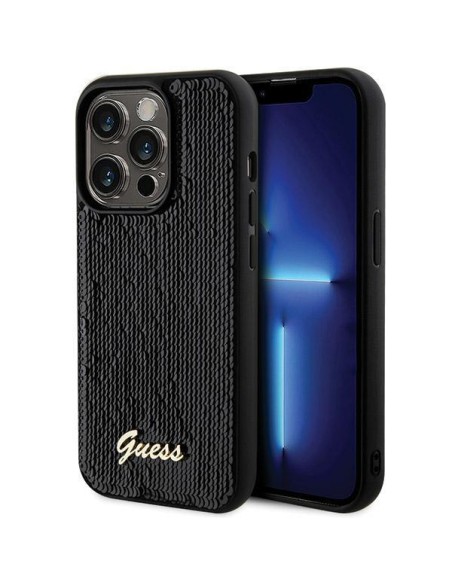 Etui Guess Sequin Script Metal na iPhone 13 Pro Max - czarne Etui Guess Sequin Script Metal na iPhone 13 Pro Max - czarne