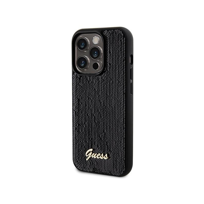Etui Guess Sequin Script Metal na iPhone 13 Pro Max - czarne