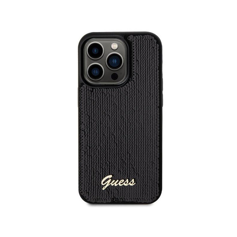 Etui Guess Sequin Script Metal na iPhone 13 Pro Max - czarne