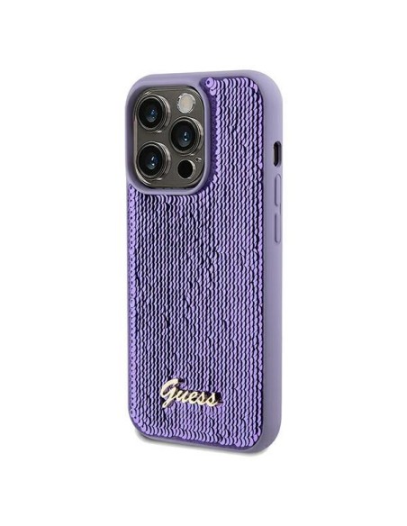 Etui Guess Sequin Script Metal na iPhone 13 Pro Max - fioletowe Etui Guess Sequin Script Metal na iPhone 13 Pro Max - fioletowe