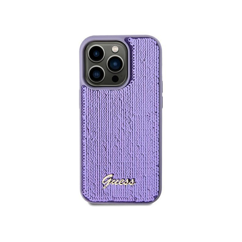 Etui Guess Sequin Script Metal na iPhone 13 Pro Max - fioletowe