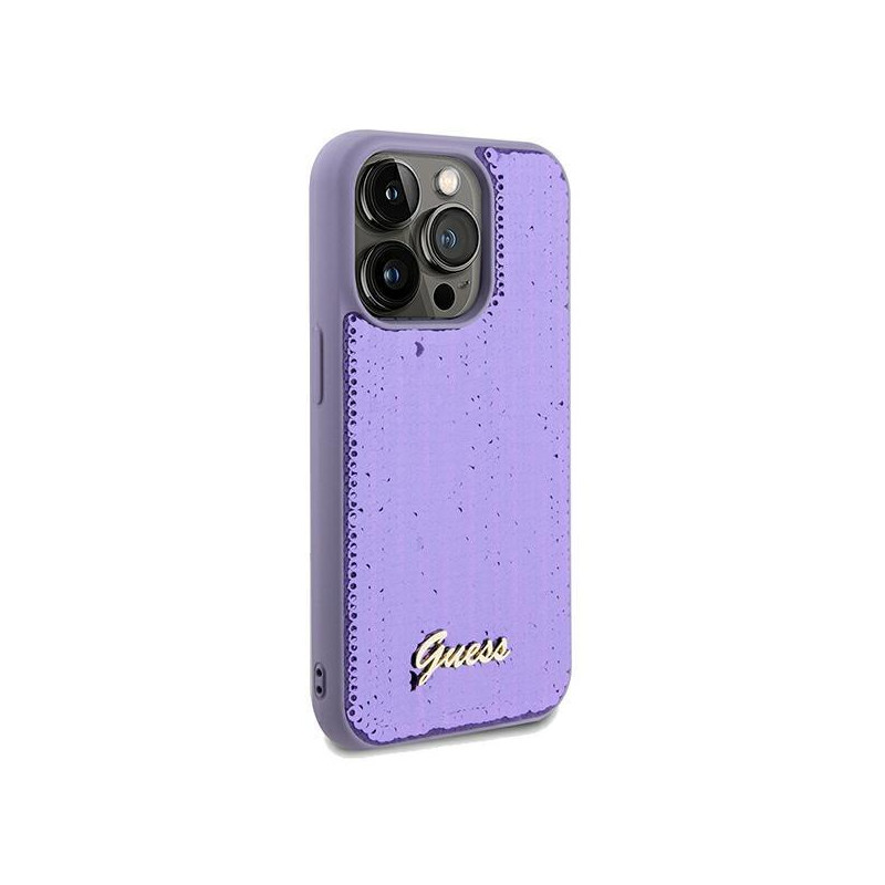 Etui Guess Sequin Script Metal na iPhone 13 Pro Max - fioletowe